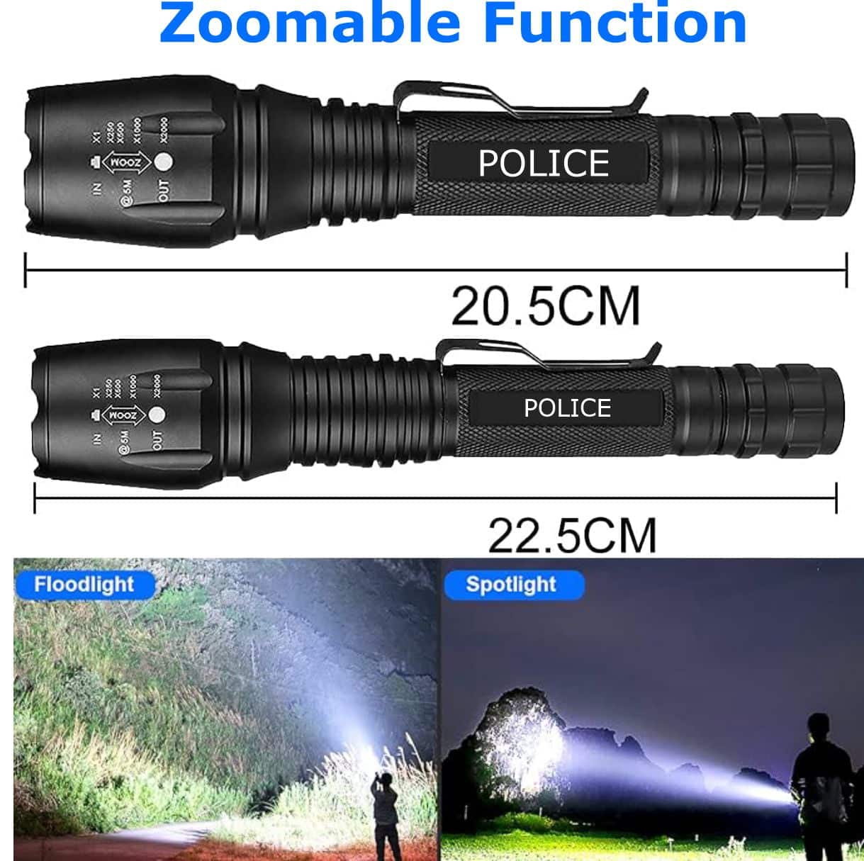 super bright police flashlight torch